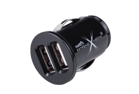 CAR CHARGER 12V-24V-> 2XUSB 5V/2A MINI BLACK NATEC EXTREME MEDIA